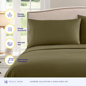 Sweet Home Collection queen olive sheets fitted on bed for secure fit.