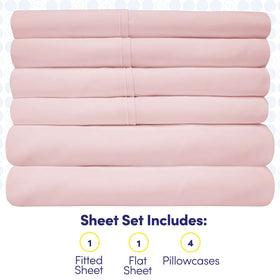 Sweet Home Collection queen sheets pale pink bed with four pillowcases.