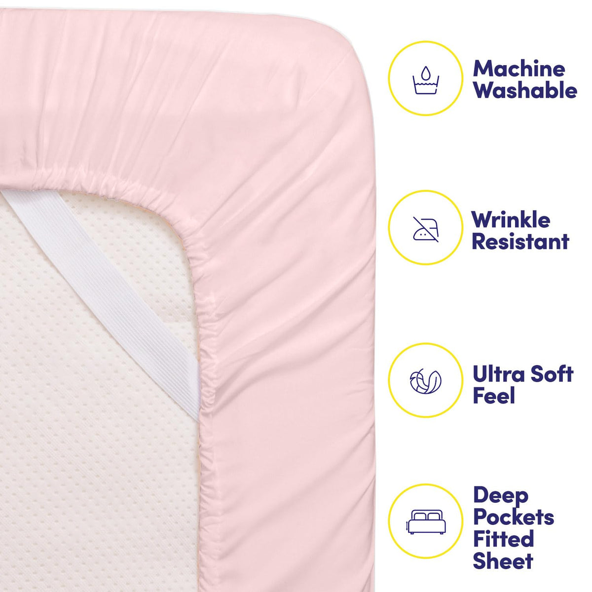 Sweet Home Collection queen sheets pale pink built-in strap ensures secure fit.