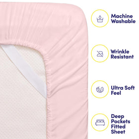 Sweet Home Collection queen sheets pale pink built-in strap ensures secure fit.