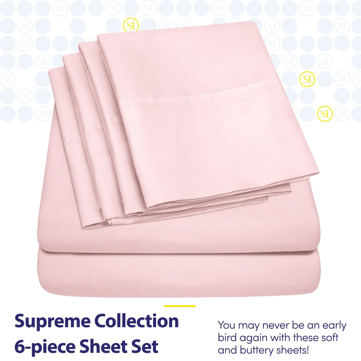 Sweet Home Collection queen sheets pale pink deep-pocket design visible on mattress.