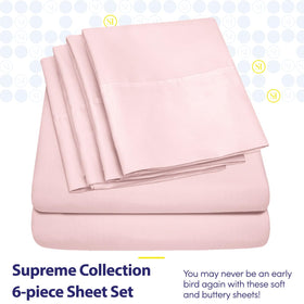 Sweet Home Collection queen sheets pale pink deep-pocket design visible on mattress.