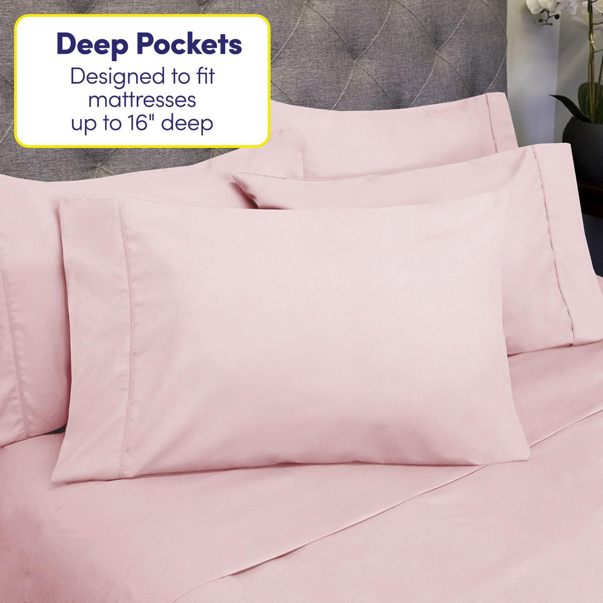 Sweet Home Collection queen sheets pale pink packaging and color options.