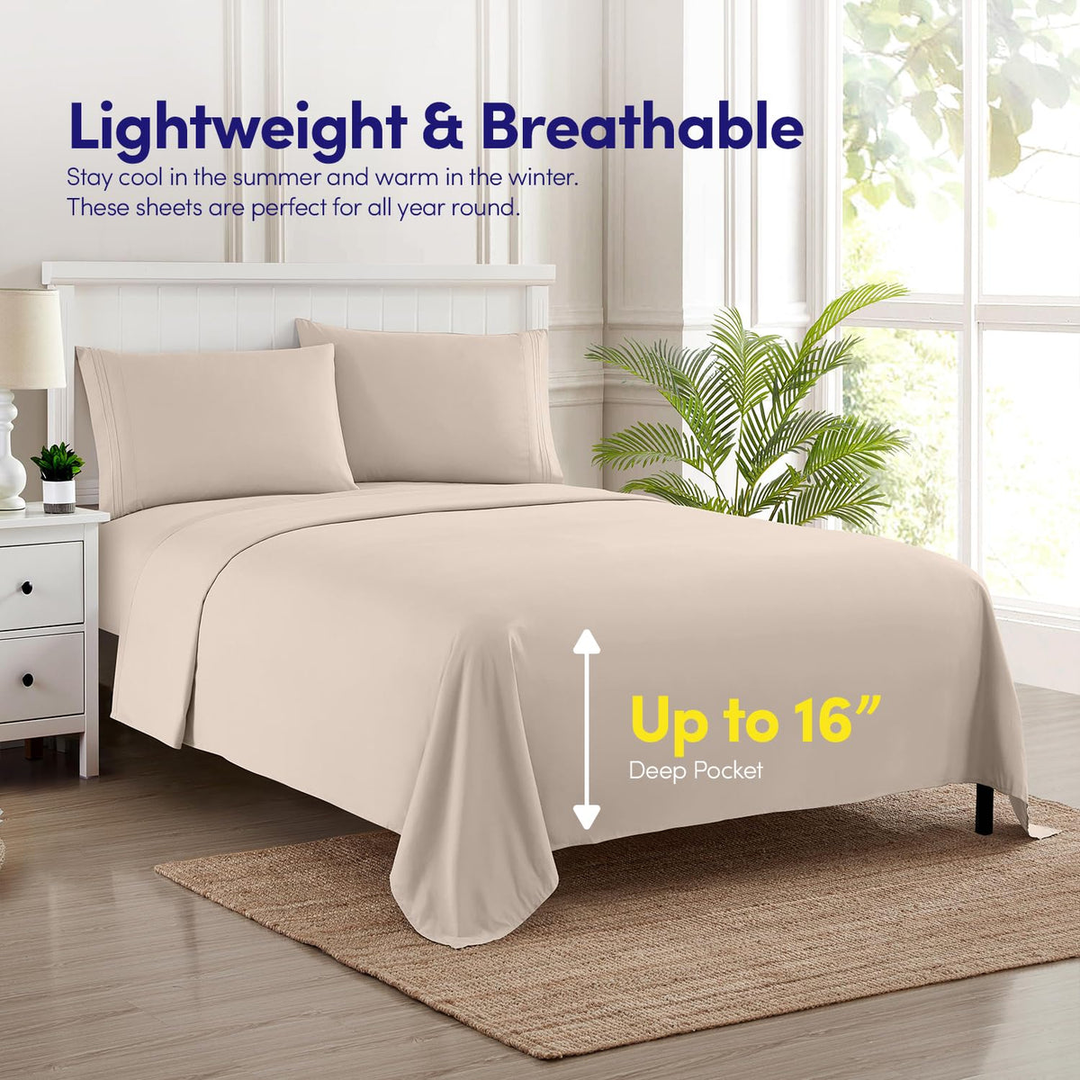 Sweet Home Collection beige RV sheets offer color variety to match any cabin decor.