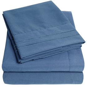 Sweet Home Collection RV Short Queen Sheets in denim blue, close-up of soft fabric for cozy nights