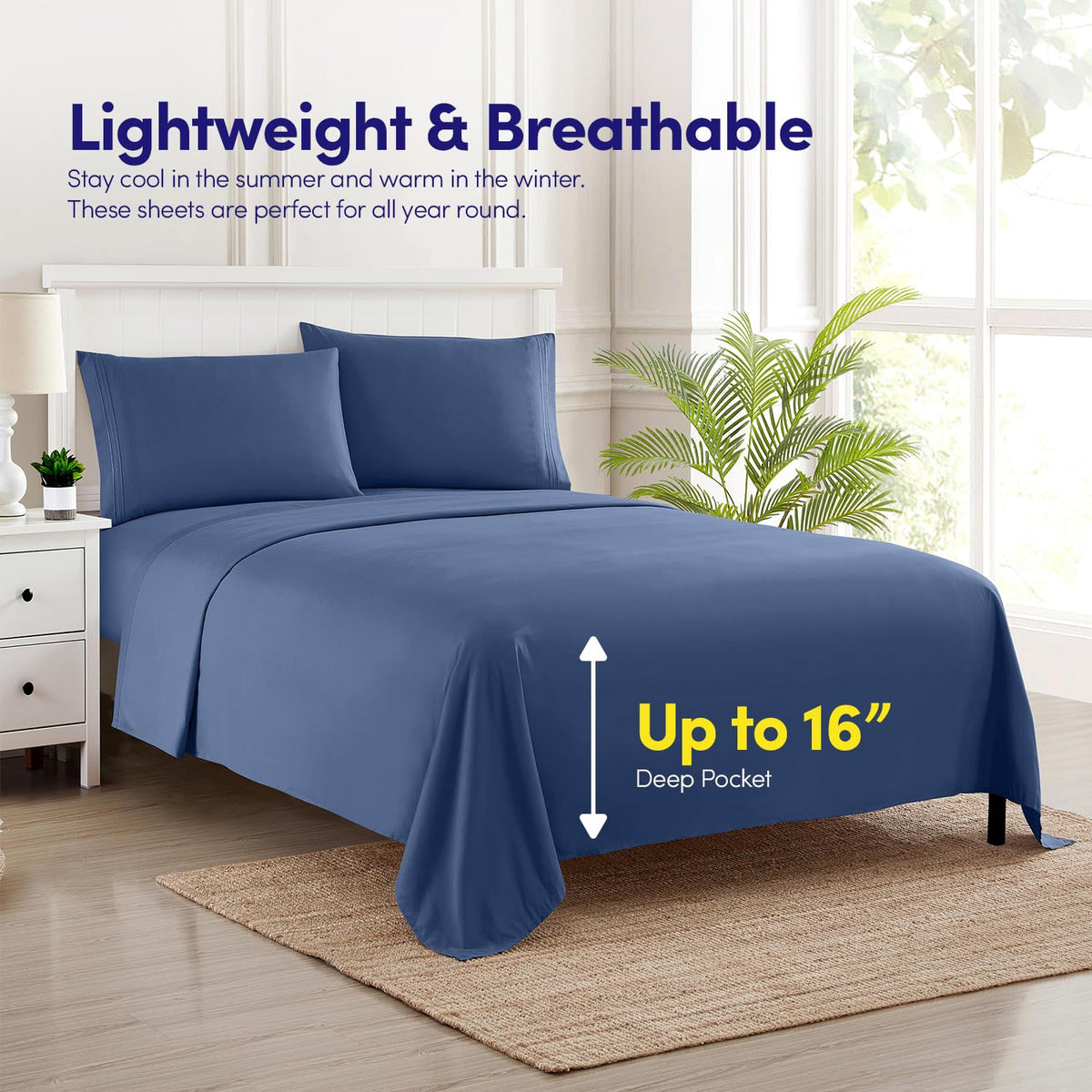 Sweet Home Collection denim blue sheets suit dorms, RVs, and bedrooms