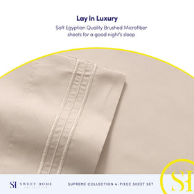 Sweet Home Collection premium sheets in a beige bedroom convey luxurious comfort.