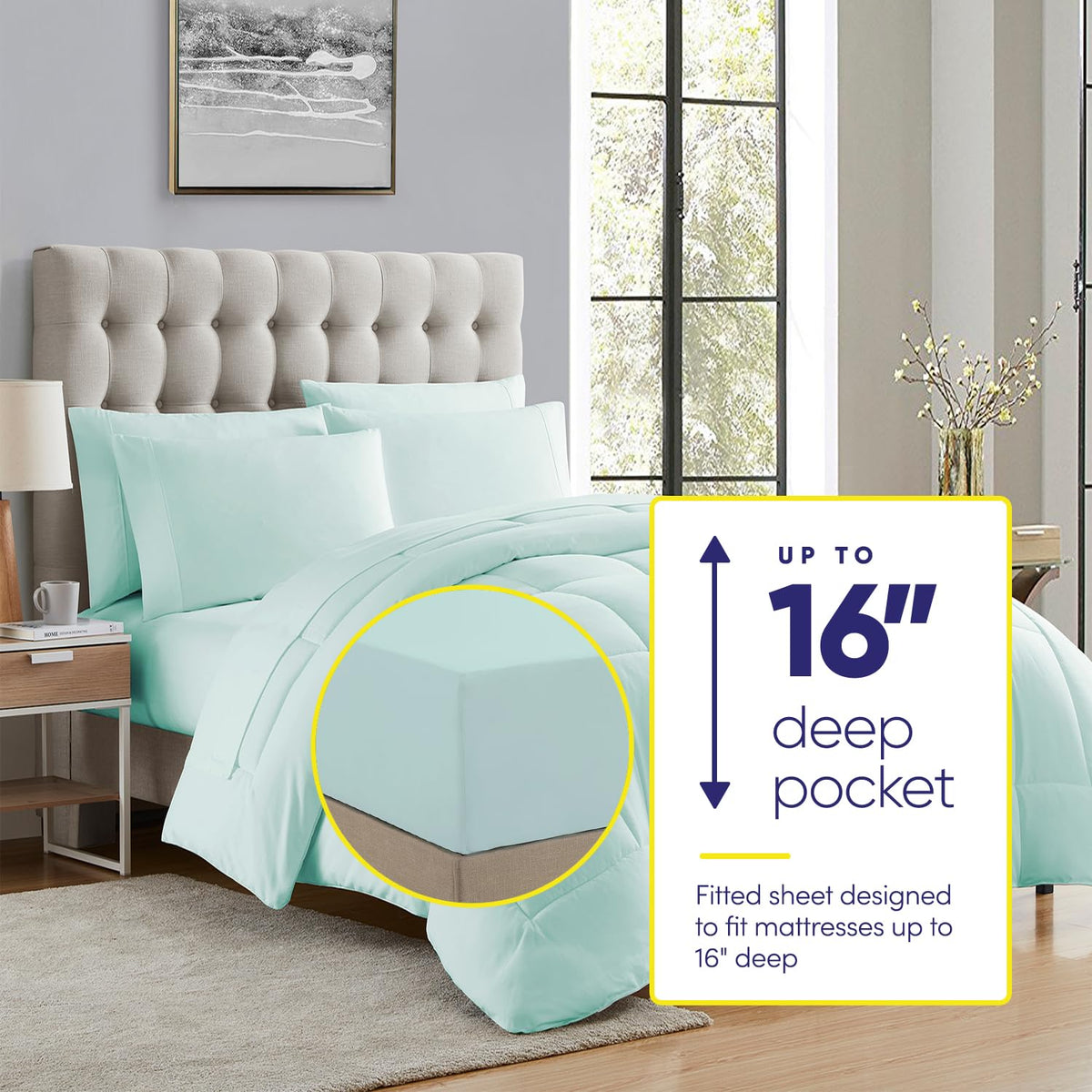 Sweet Home Collection stay-put fitted sheet straps keep the sheet secure on deep mattresses.