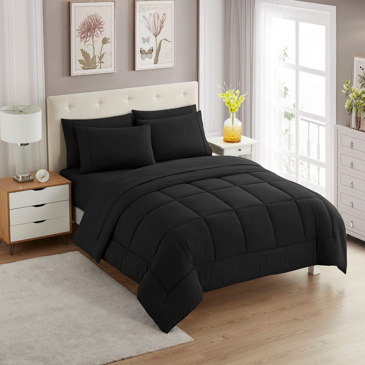 Sweet Home Collection Twin XL dorm bedding on bed with stay-put fit