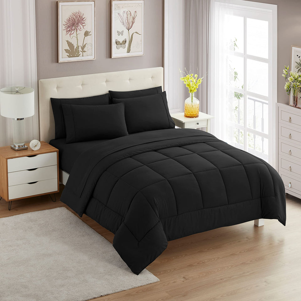 Sweet Home Collection Twin XL dorm bedding on bed with stay-put fit