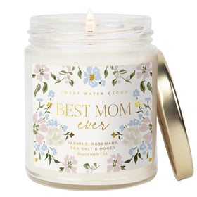 Sweet Water Decor Best Mom Ever Candle closeup showing a soothing gift idea