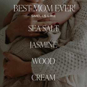 Sweet Water Decor Best Mom Ever candle with wood lid closeup showing natural design.
