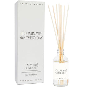 Sweet Water Decor Calm and Comfort diffuser bottle shows lavender notes for a soothing mood