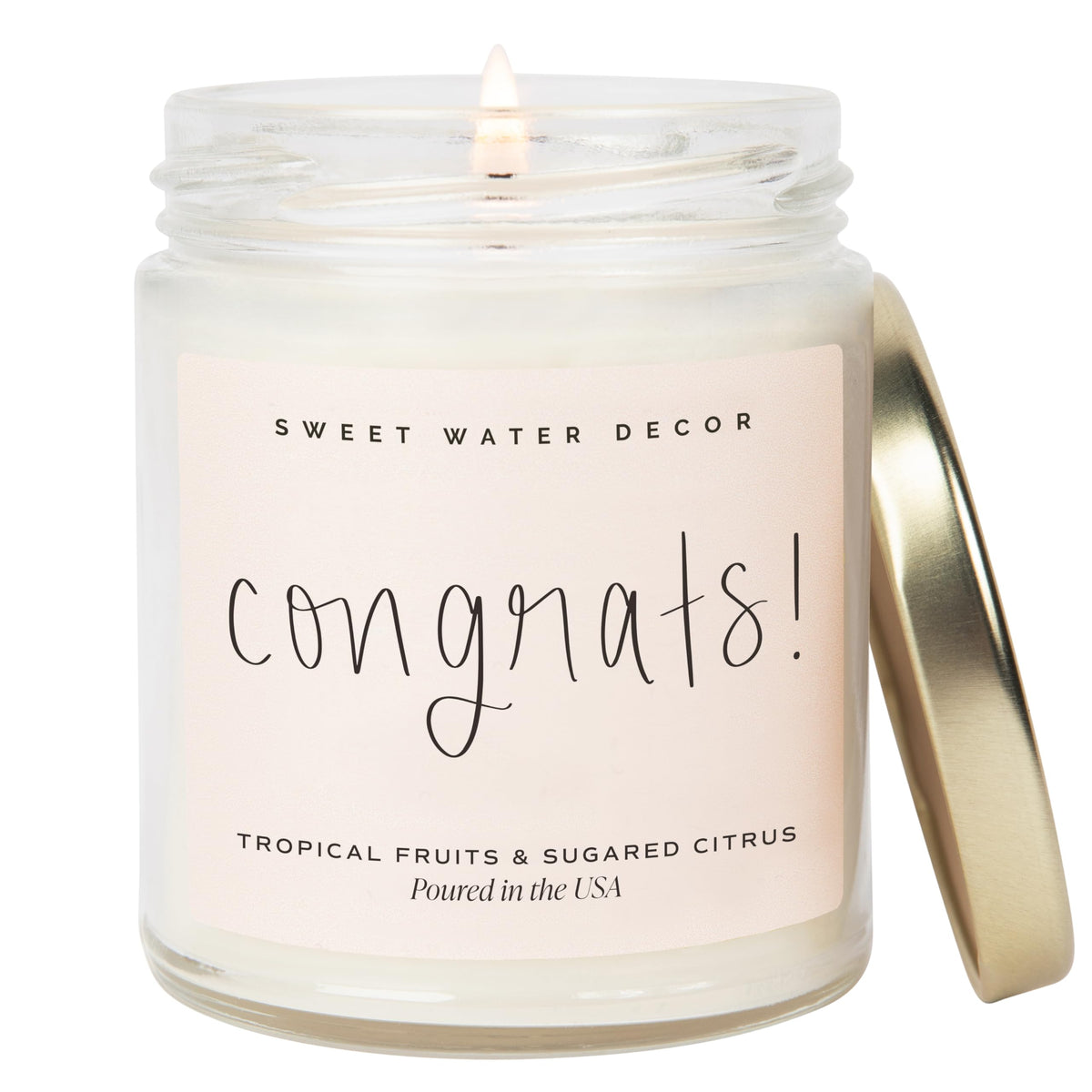 Sweet Water Decor Congrats candle jar highlights gift-ready presentation for celebrations