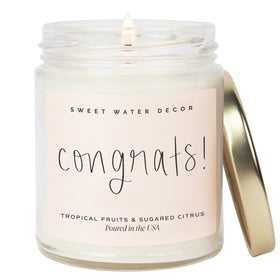 Sweet Water Decor Congrats candle jar highlights gift-ready presentation for celebrations