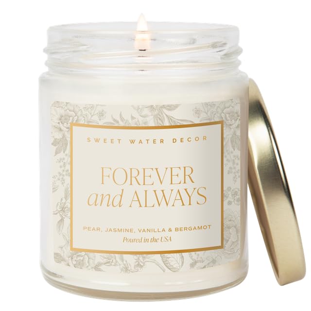 Sweet Water Decor Forever and Always wedding candle jar with grey Delft design enhances romance.