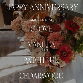 Sweet Water Decor Happy Anniversary Candle with gold lid adds luxe touch to shelf