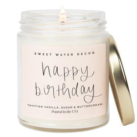 Sweet Water Decor Happy Birthday Candle in vanilla sugar buttercream jar for festive mood.