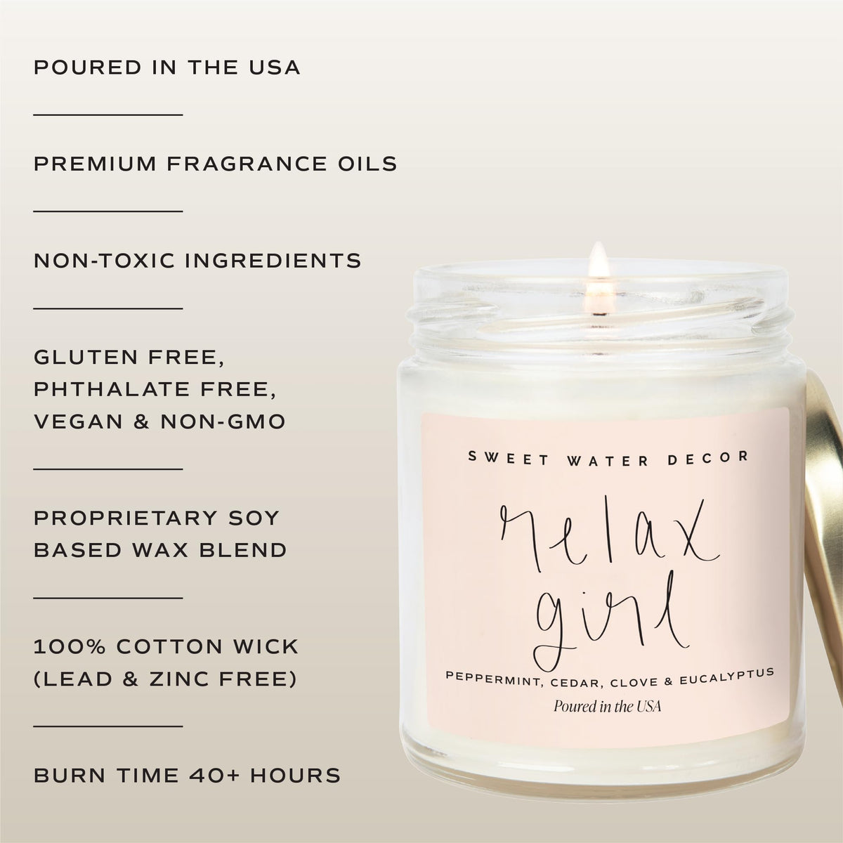 Sweet Water Decor Relax Girl label close-up shows branding.