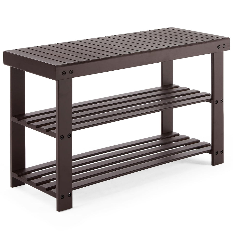 Sweetcrispy 3-tier shoe rack bench front view showing sturdy top seating and storage