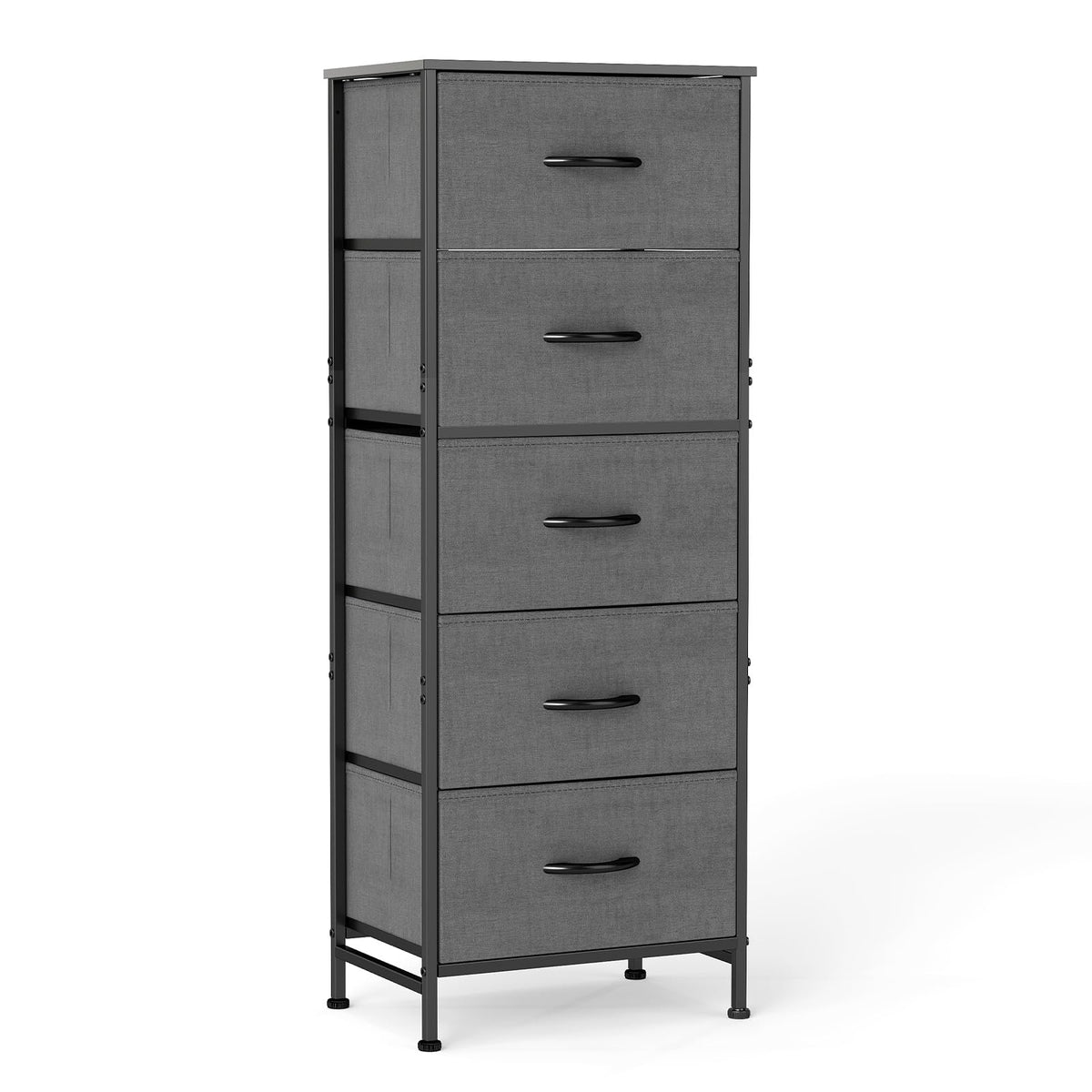 Sweetcrispy 5-drawer dresser with wood top in full view for organized bedroom storage.