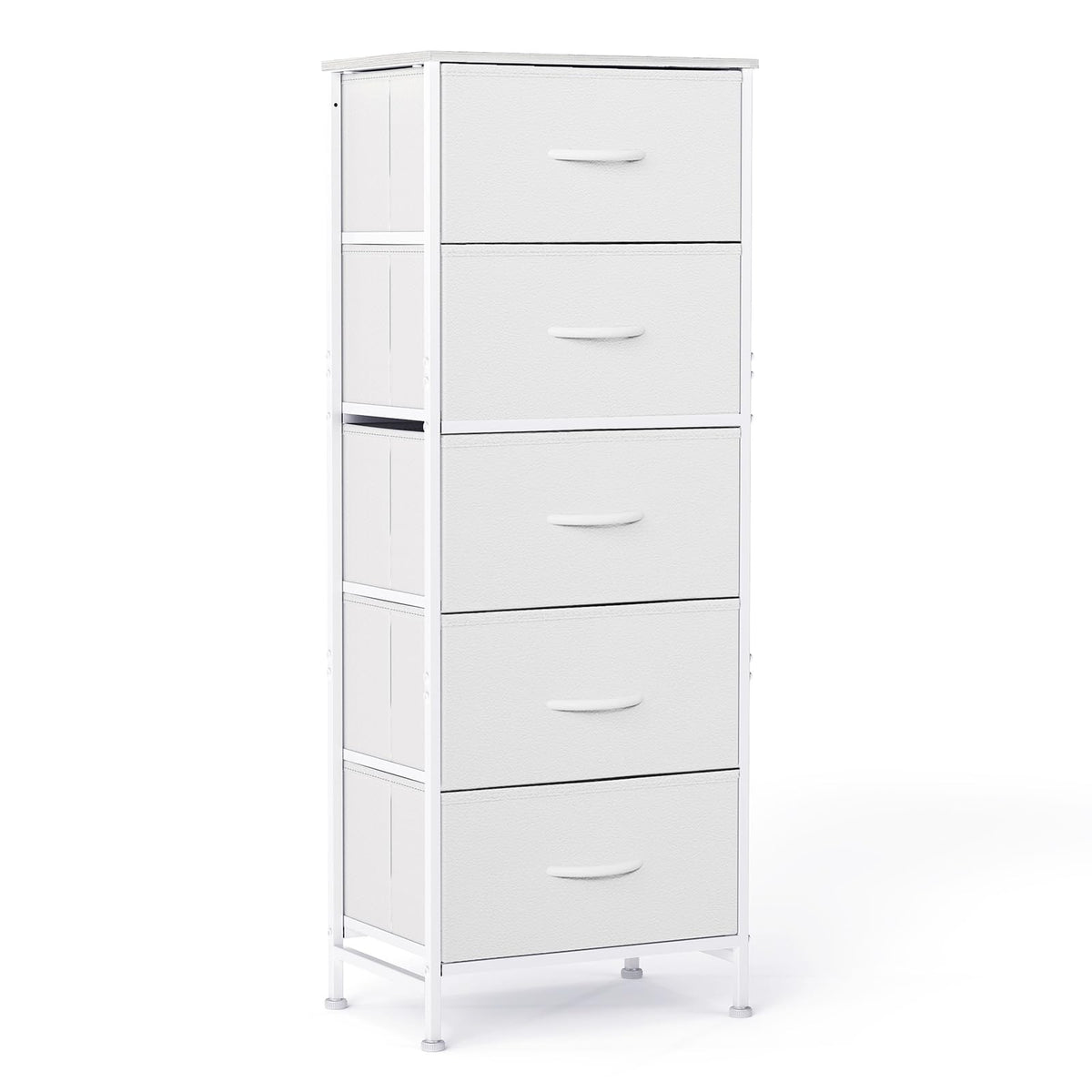 Sweetcrispy 5-drawer dresser with wood top offering sturdy storage for clothes and decor.