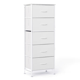 Sweetcrispy 5-drawer dresser with wood top offering sturdy storage for clothes and decor.