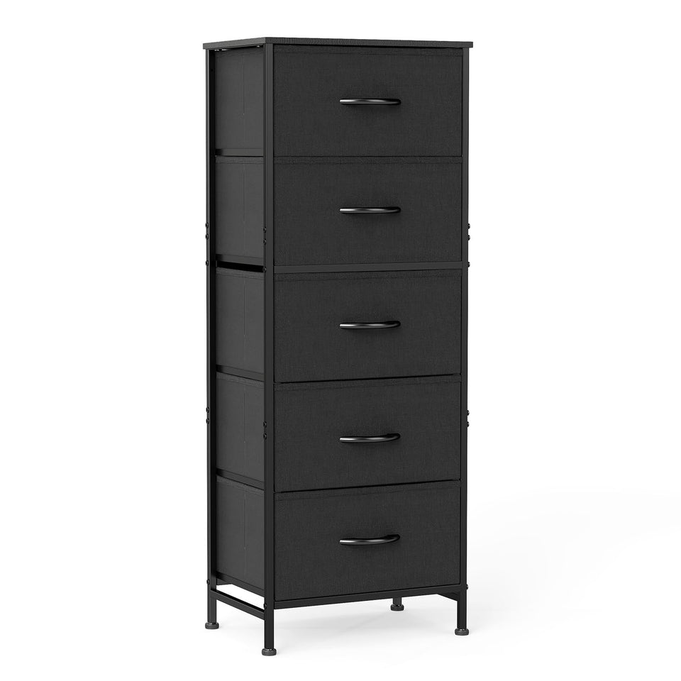Sweetcrispy 5-drawer dresser with wood top, sturdy surface for lamp and decor