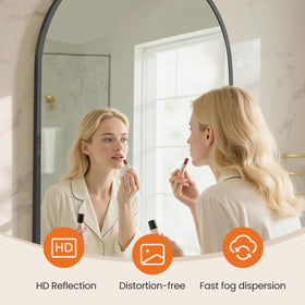 Sweetcrispy arched mirror with brushed aluminum frame offers moisture resistance.