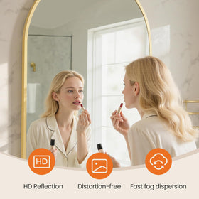 Sweetcrispy brushed aluminum frame mirror highlights moisture resistance and sleek finish.