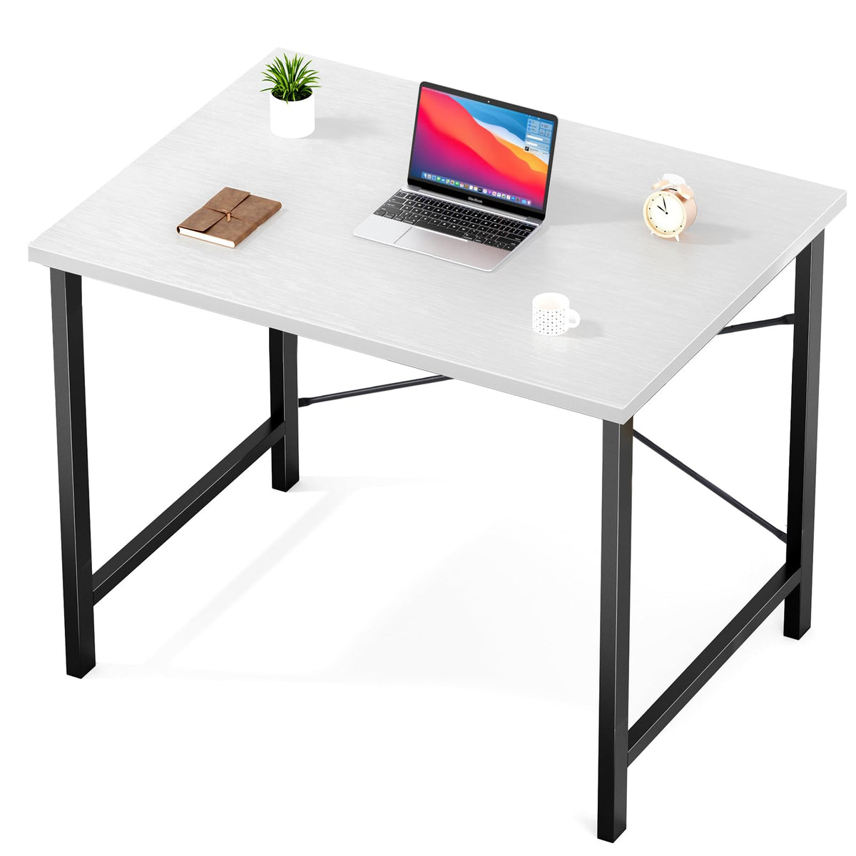 Sweetcrispy computer desk with wood top and white frame for focused study sessions