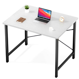 Sweetcrispy computer desk with wood top and white frame for focused study sessions