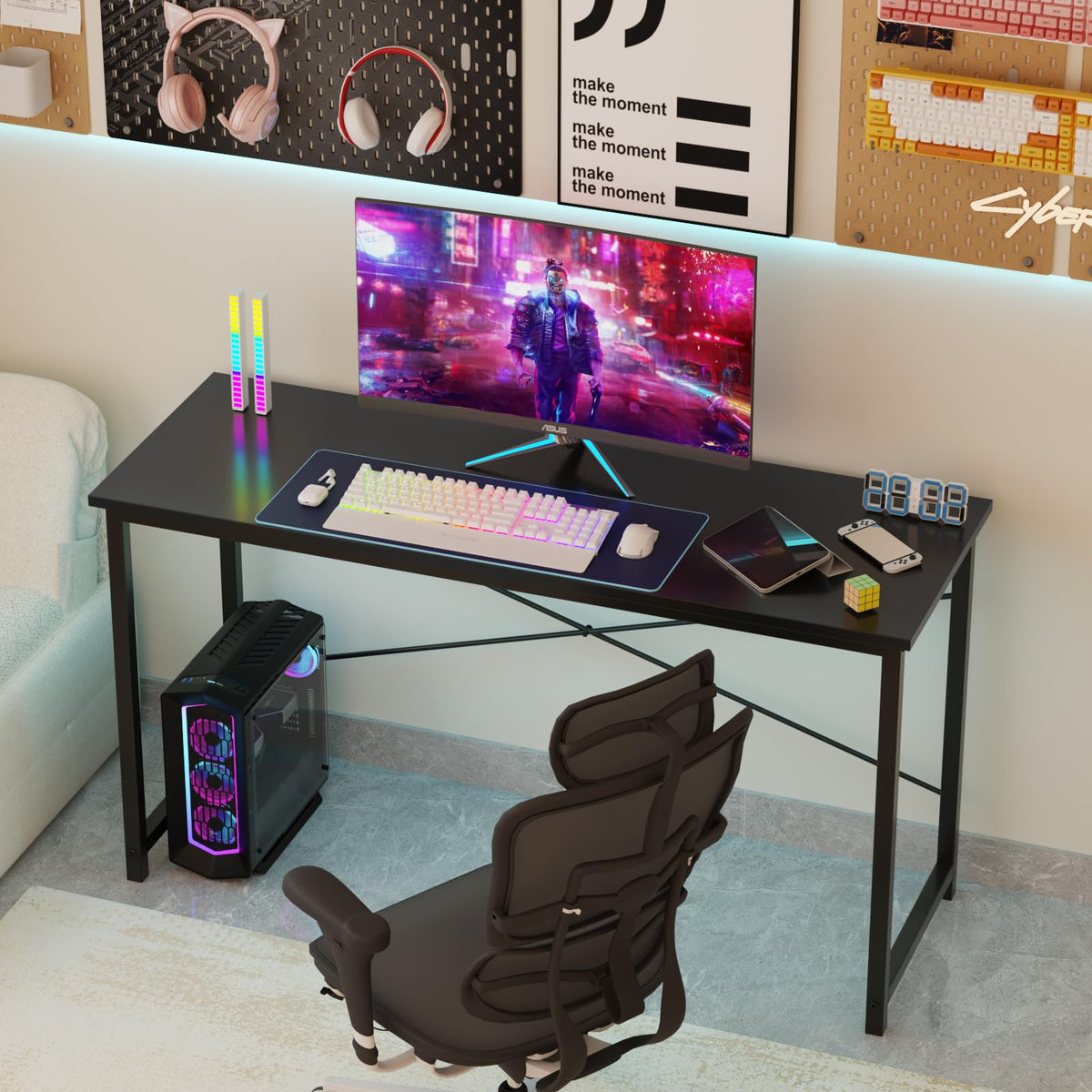 Sweetcrispy desk in bedroom setup demonstrates multipurpose study and writing surface.