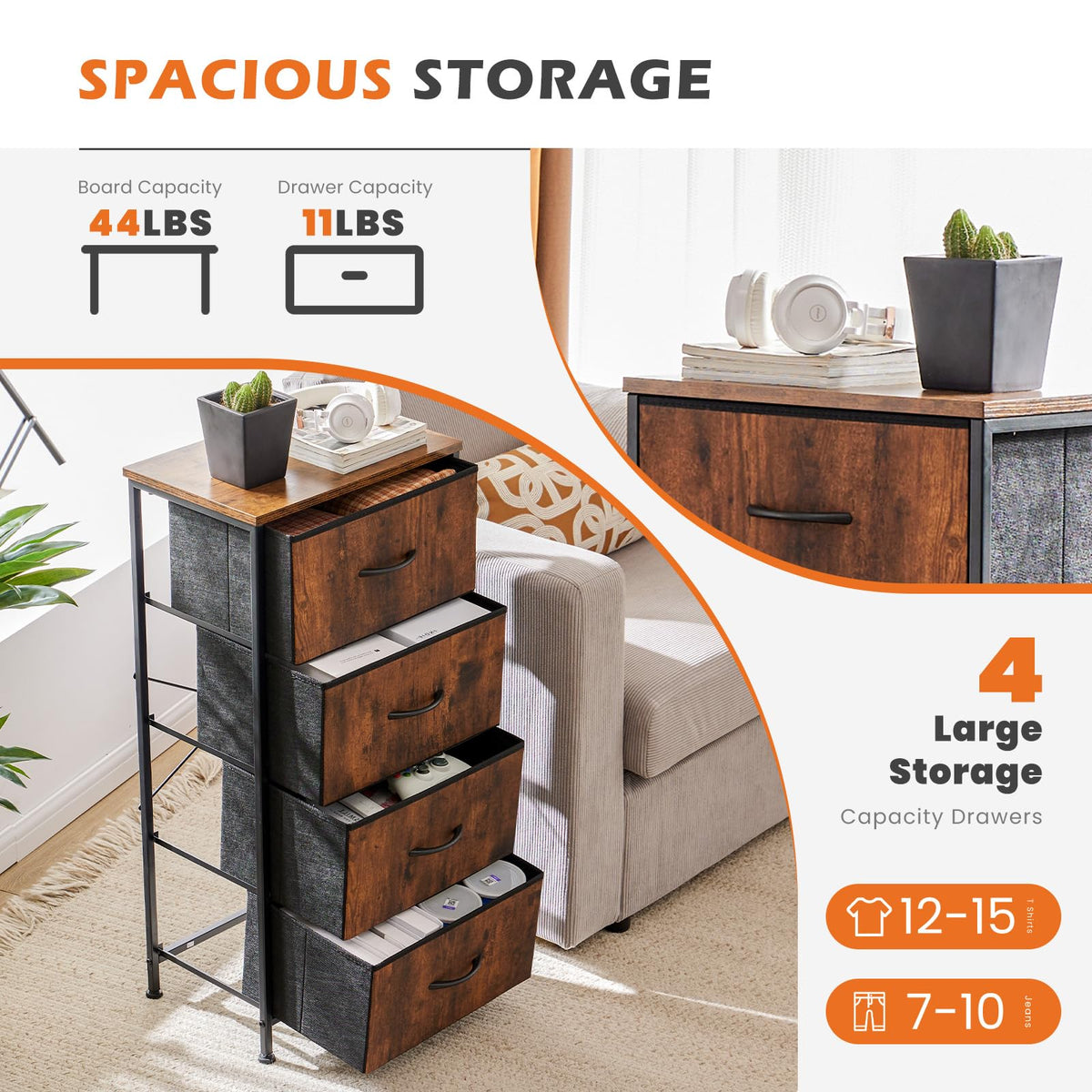 Sweetcrispy dresser with steel frame and wood top for durable daily use.