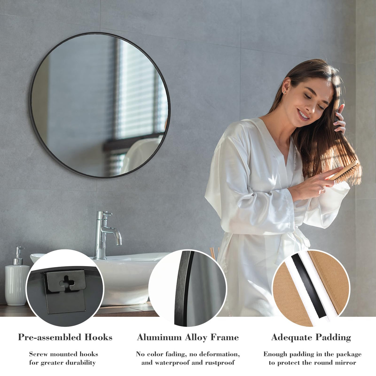 Sweetcrispy easy-install mirror with pre-installed hanging hardware for quick mounting.