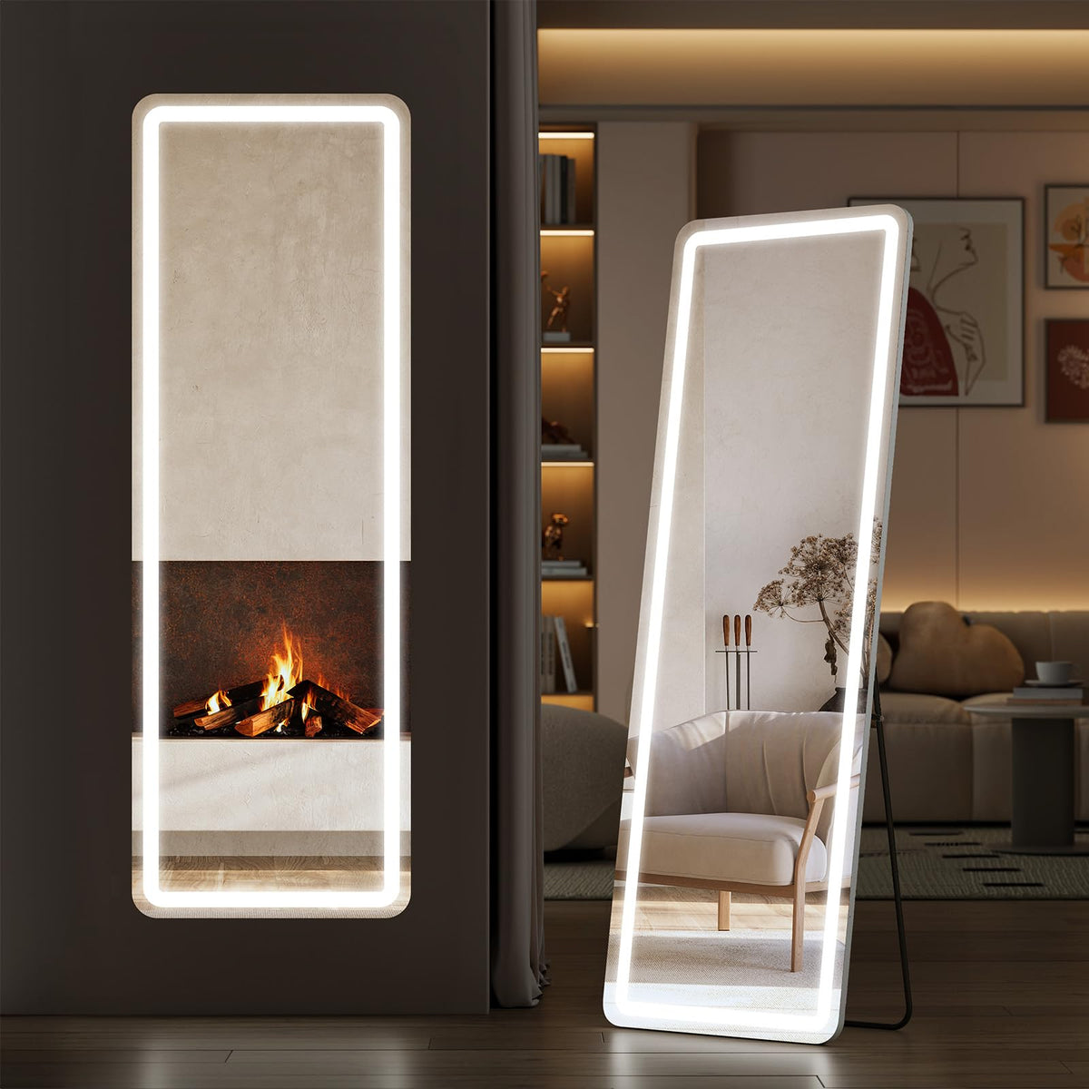 Sweetcrispy full-length mirror with dimmable LED lighting for precise dressing.