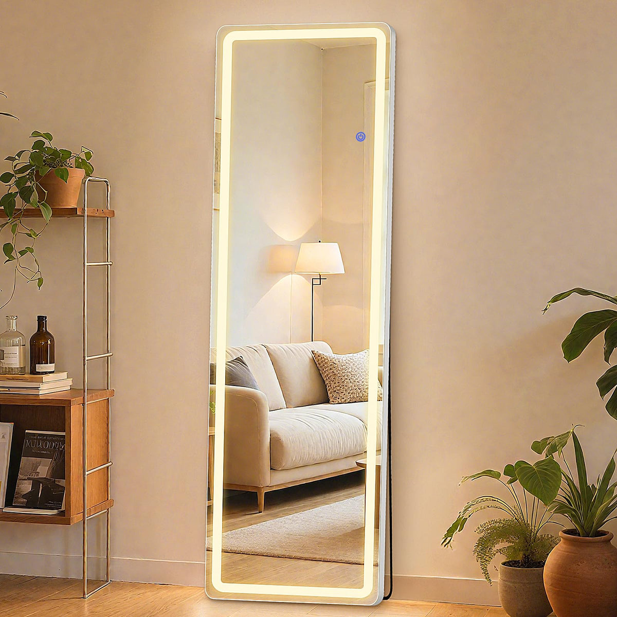 Sweetcrispy full-length mirror with three color lighting for day and night use.