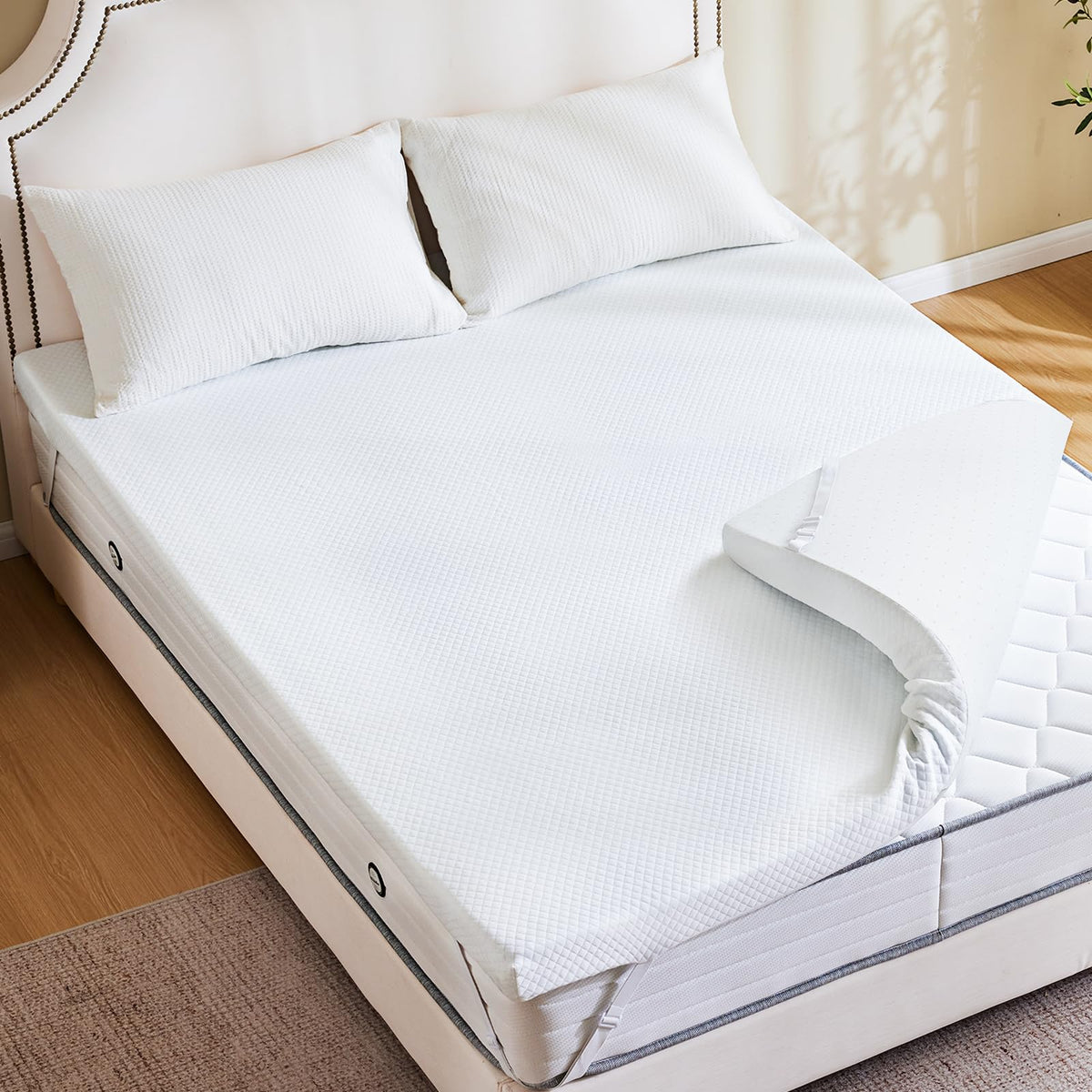 Sweetcrispy mattress topper full bedroom scene illustrating versatile use for better comfort.