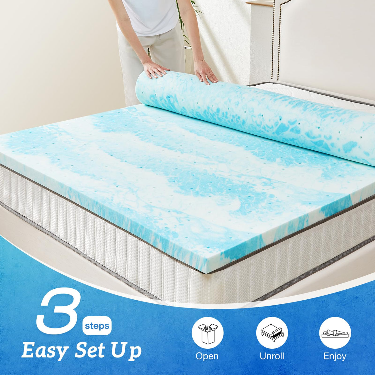 Sweetcrispy topper with RV setup demonstrates travel-friendly comfort