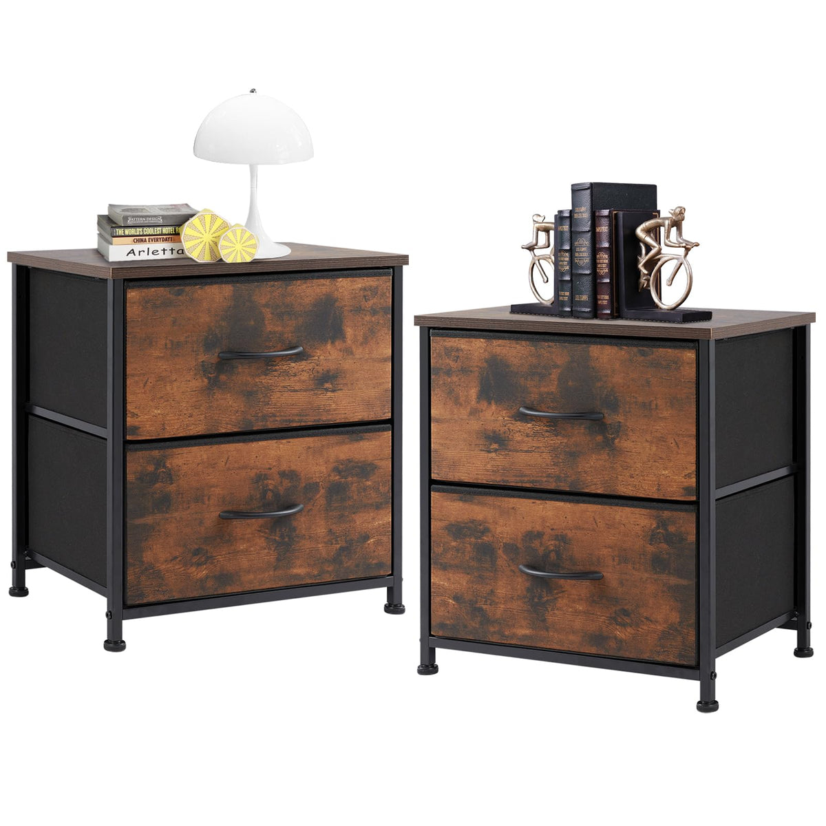 Sweetcrispy nightstand set with wooden top for organized bedside storage