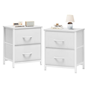 Sweetcrispy nightstand set top view with wooden surface and fabric drawers
