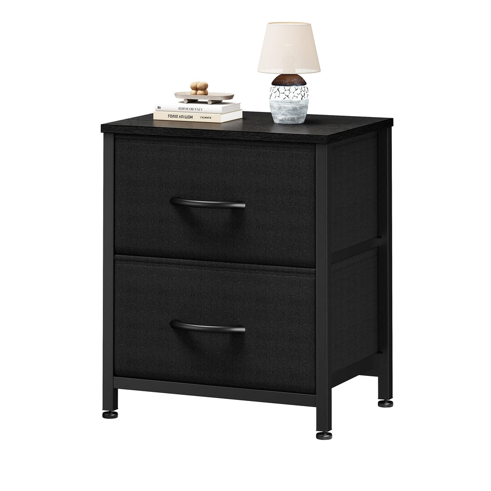 Sweetcrispy nightstand with fabric drawers provides organized bedside storage.