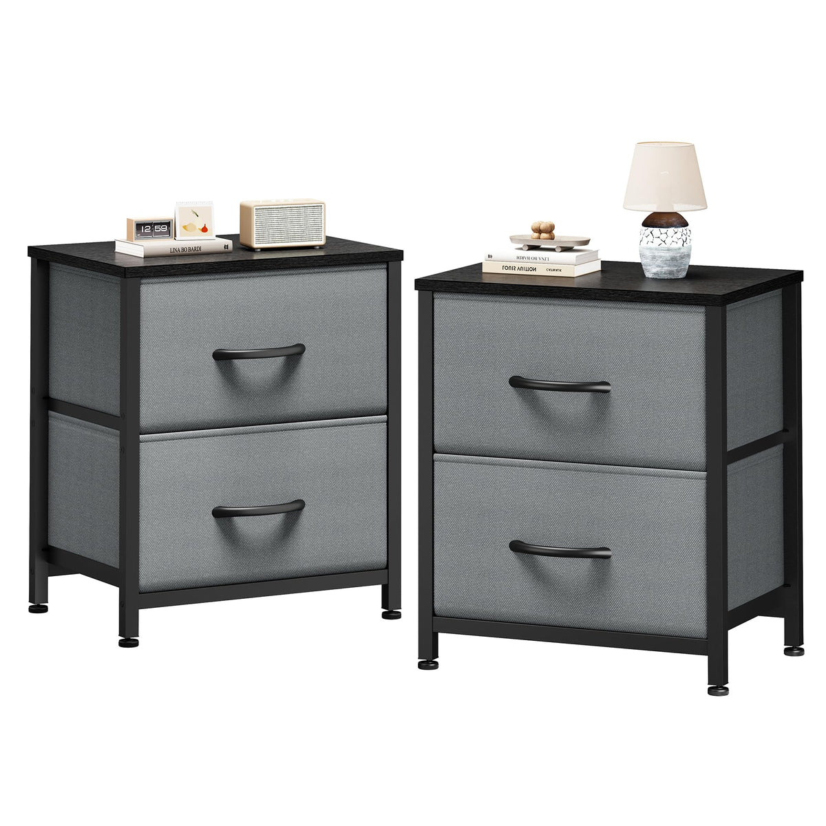 Sweetcrispy nightstand with wood top and fabric drawers for stylish bedroom storage
