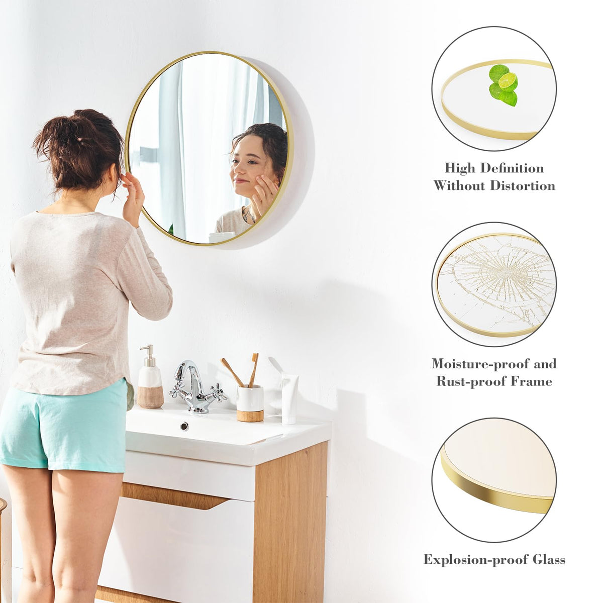 Sweetcrispy shatterproof safety design keeps glass contained for safer bathroom installation.