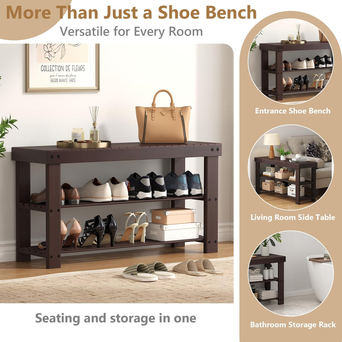 Sweetcrispy shoe rack bench 3-tier detail emphasizes shelves and top surface