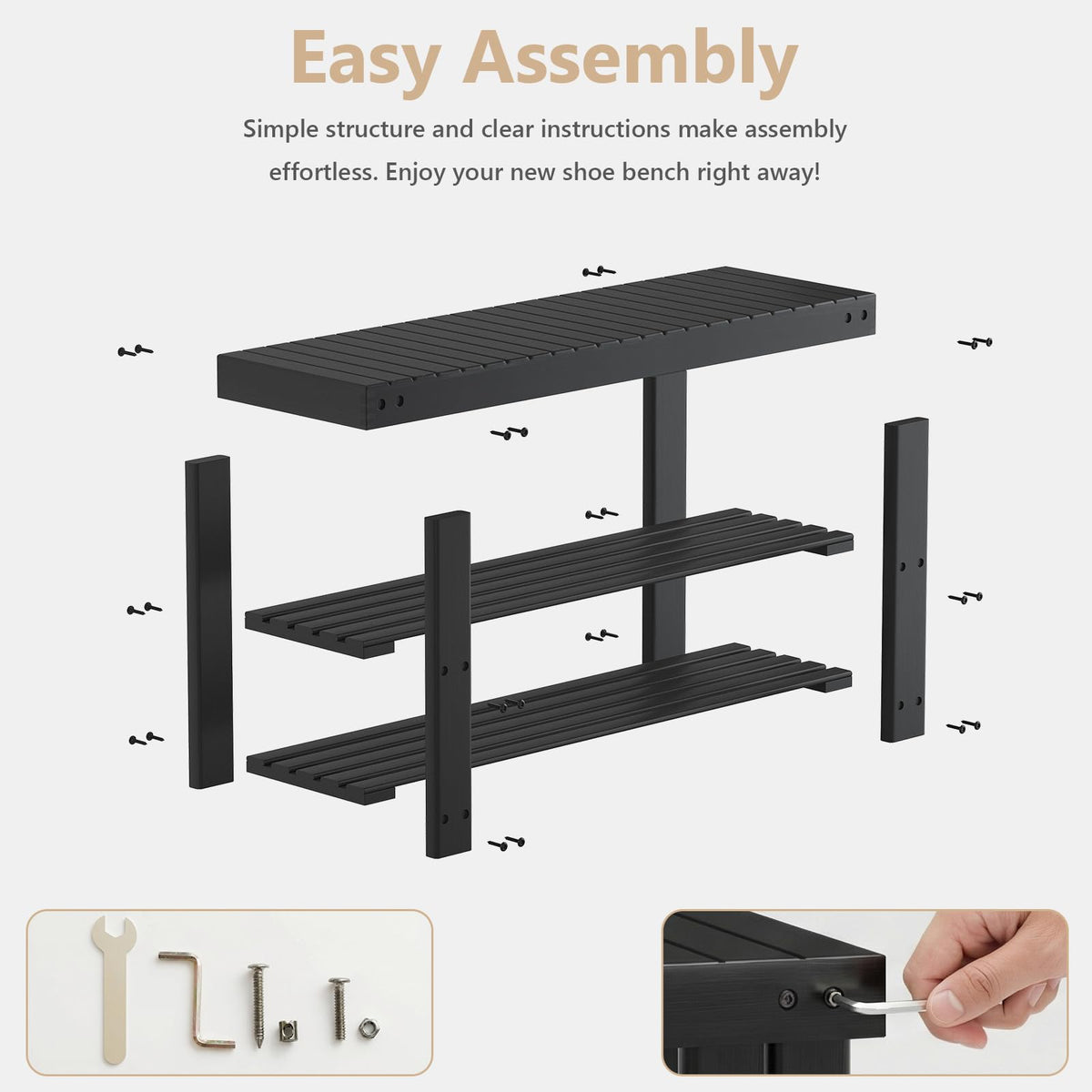 Sweetcrispy Shoe Rack Bench durable bamboo construction and finish