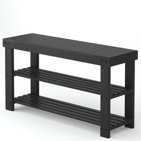 Sweetcrispy Shoe Rack Bench front view with 3-tier bamboo storage for entryways