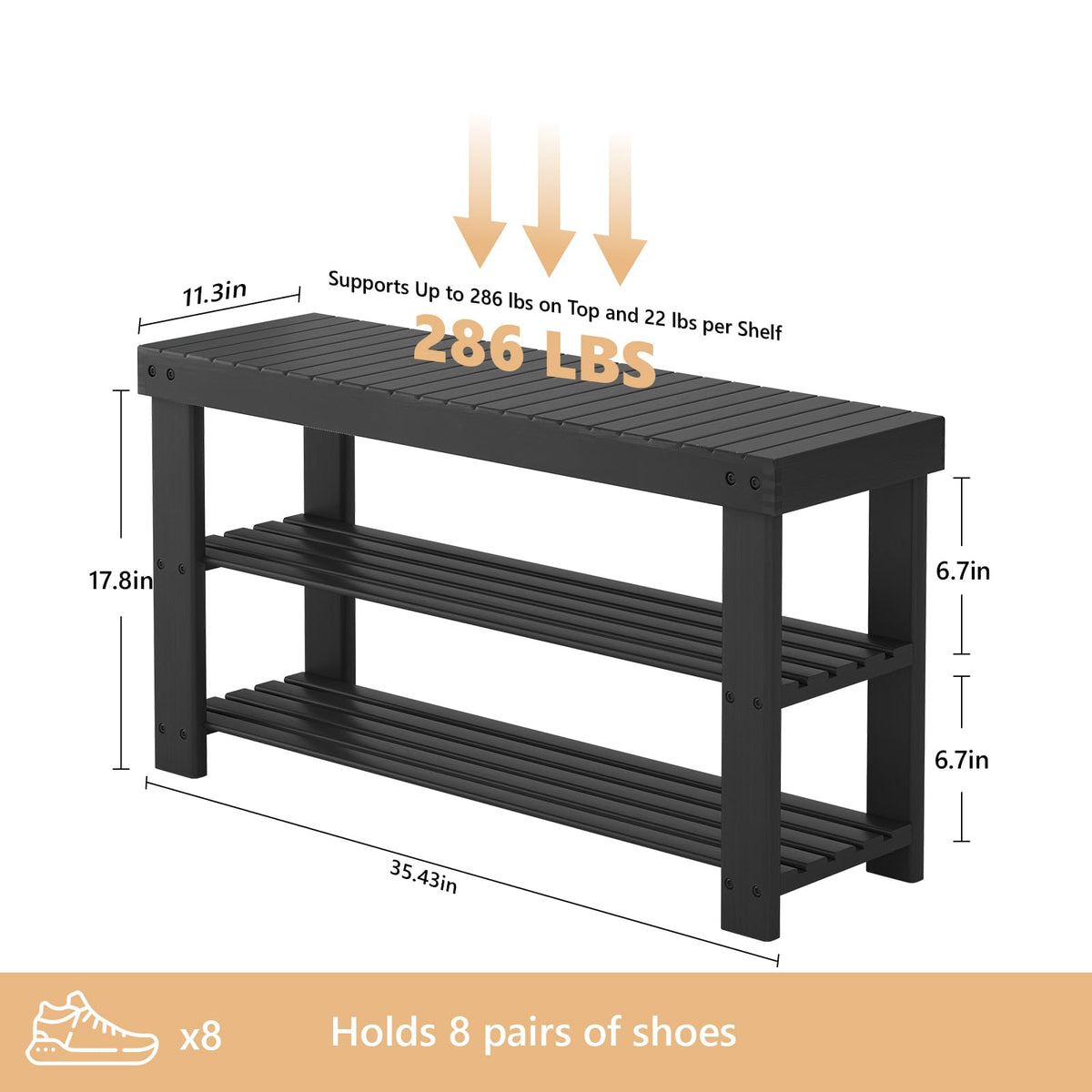 Sweetcrispy Shoe Rack Bench shelf detail emphasizing sturdy bamboo shelves