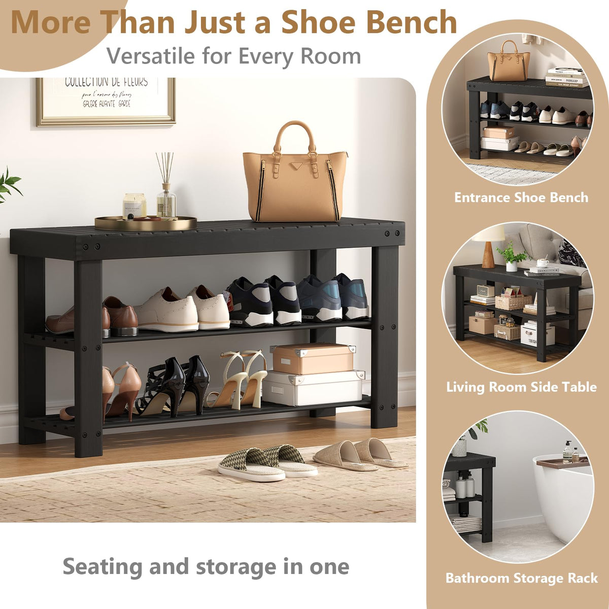 Sweetcrispy Shoe Rack Bench top view showing spacious surface for footwear