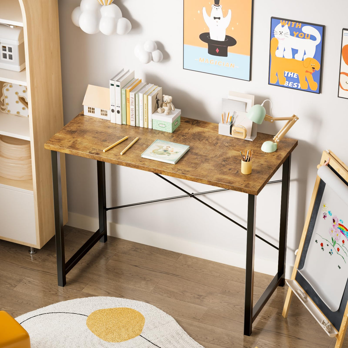 Sweetcrispy desk includes hardware for quick assembly.